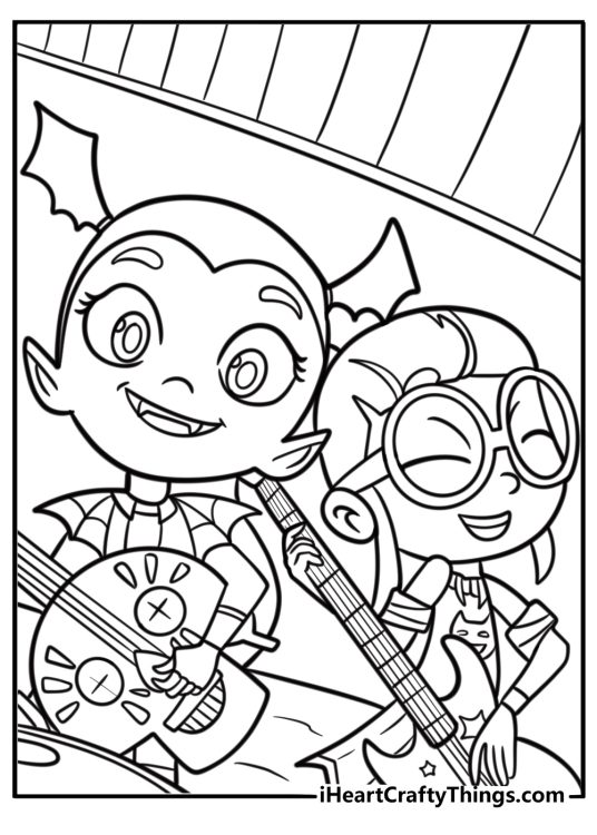 Vampirina playing guitar in her rock band fun coloring sheet