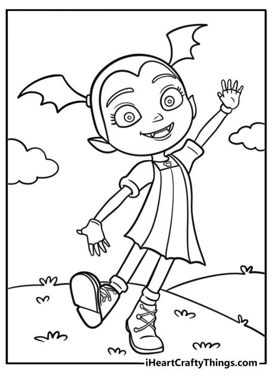 Vampirina smiling and waving coloring page for kids
