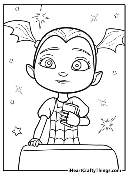 Vampirina with a magic spell book detailed coloring sheet