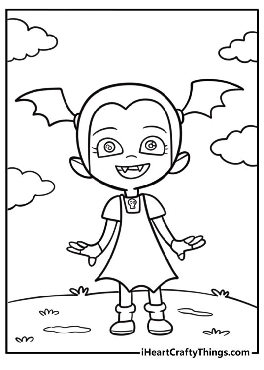 Vampirina with glowing vampire eyes coloring page