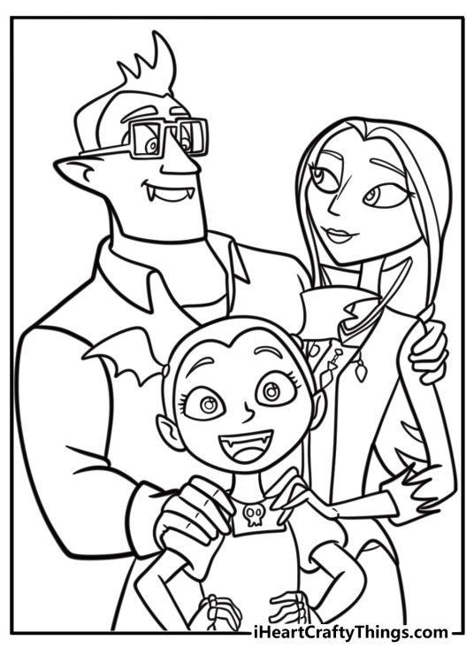 Vampirina with her parents oxana and boris detailed coloring sheet