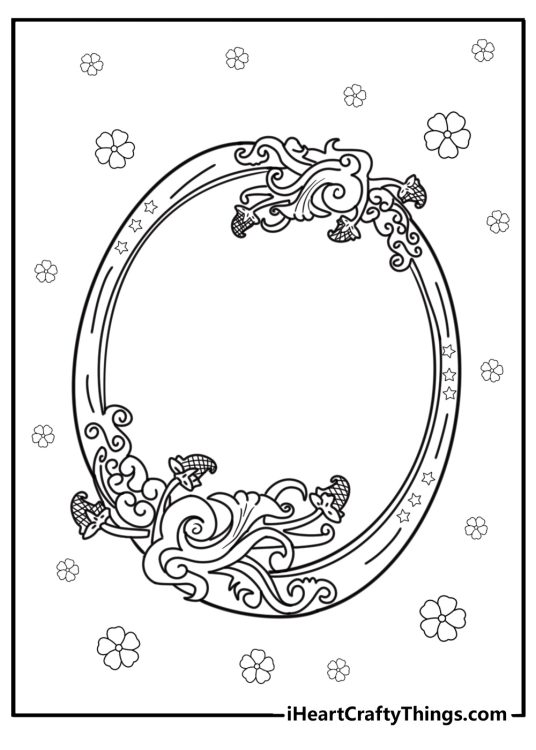 Vintage floral frame with ornate details coloring page