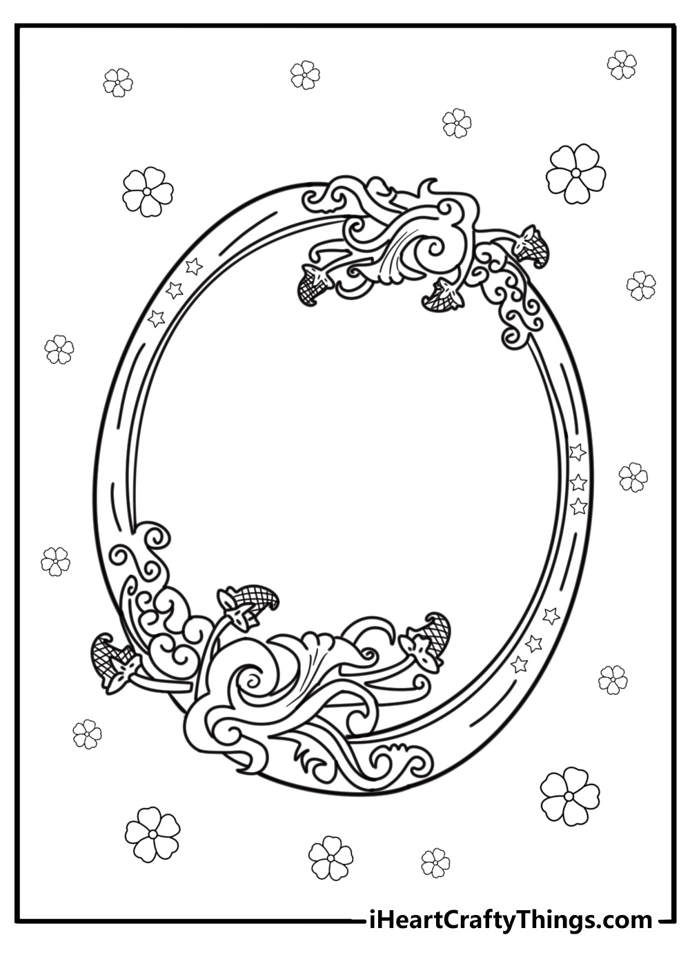 Vintage floral frame with ornate details coloring page
