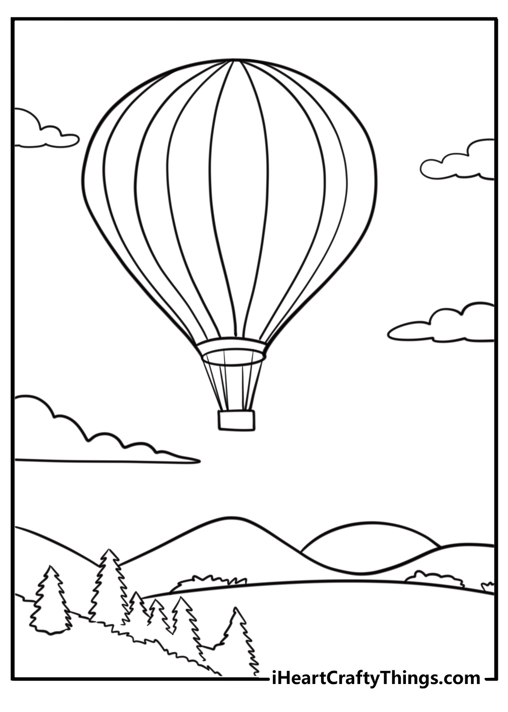 Vintage hot air balloon floating in the sky coloring page