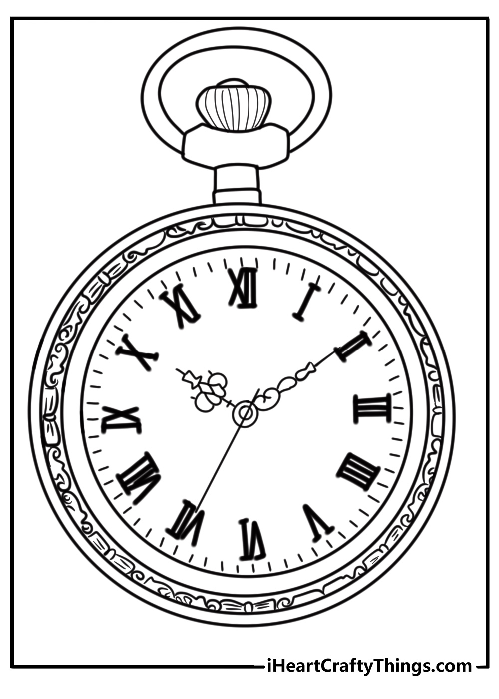 Vintage pocket watch with roman numerals printable coloring sheet