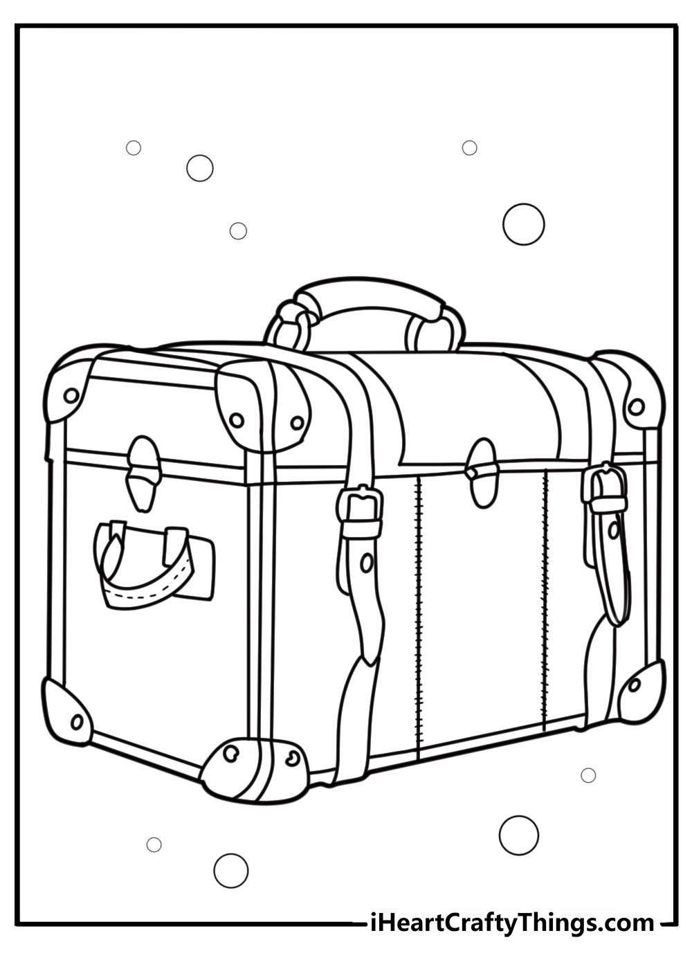 Vintage suitcase with travel stickers detailed coloring sheet