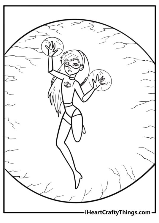 Violet creating a force field detailed coloring sheet