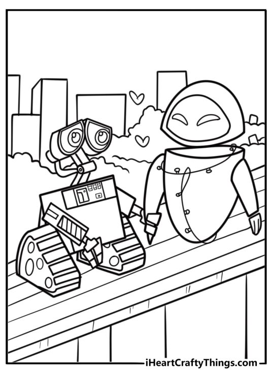 Wall e and eve holding hands printable coloring page