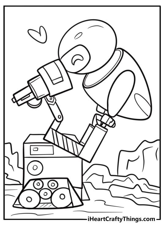 Wall e and eve sharing a sweet moment fun printable coloring sheet