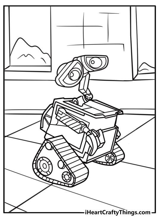 Wall e exploring abandoned buildings fun coloring sheet