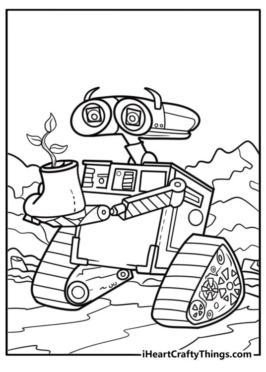 Wall e holding a small plant coloring sheet
