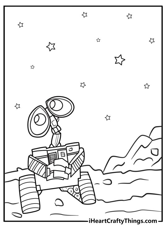 Wall e looking at the stars free coloring page pdf