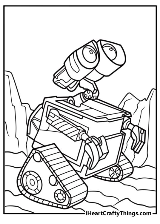 Wall e looking curious with big eyes fun coloring sheet