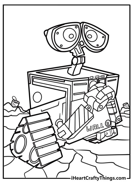 Wall e robot standing alone coloring page for kids