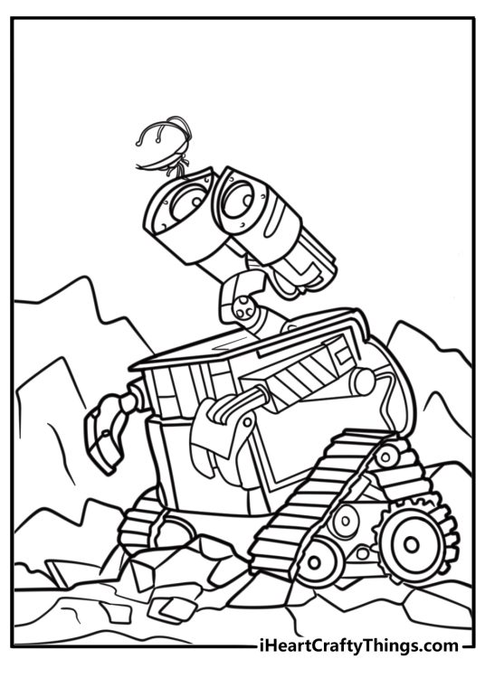 Wall e with his cockroach friend fun coloring sheet