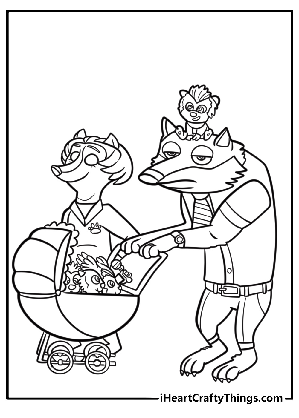 Wayne and Wanda with their werewolf pups free coloring page pdf