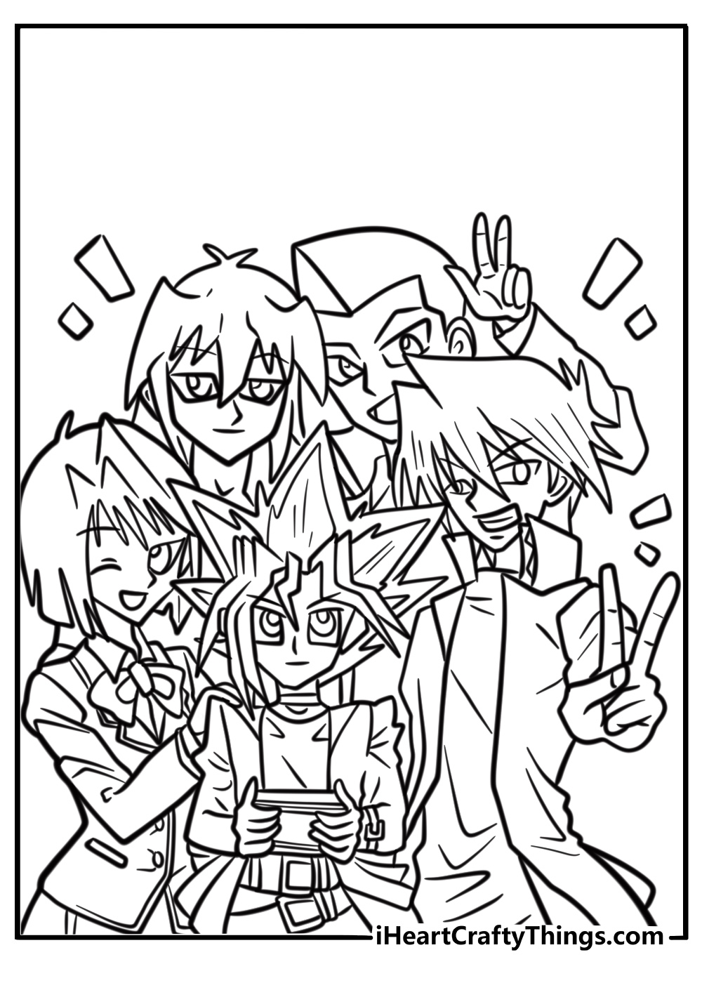 Yugi and his friends together detailed coloring sheet