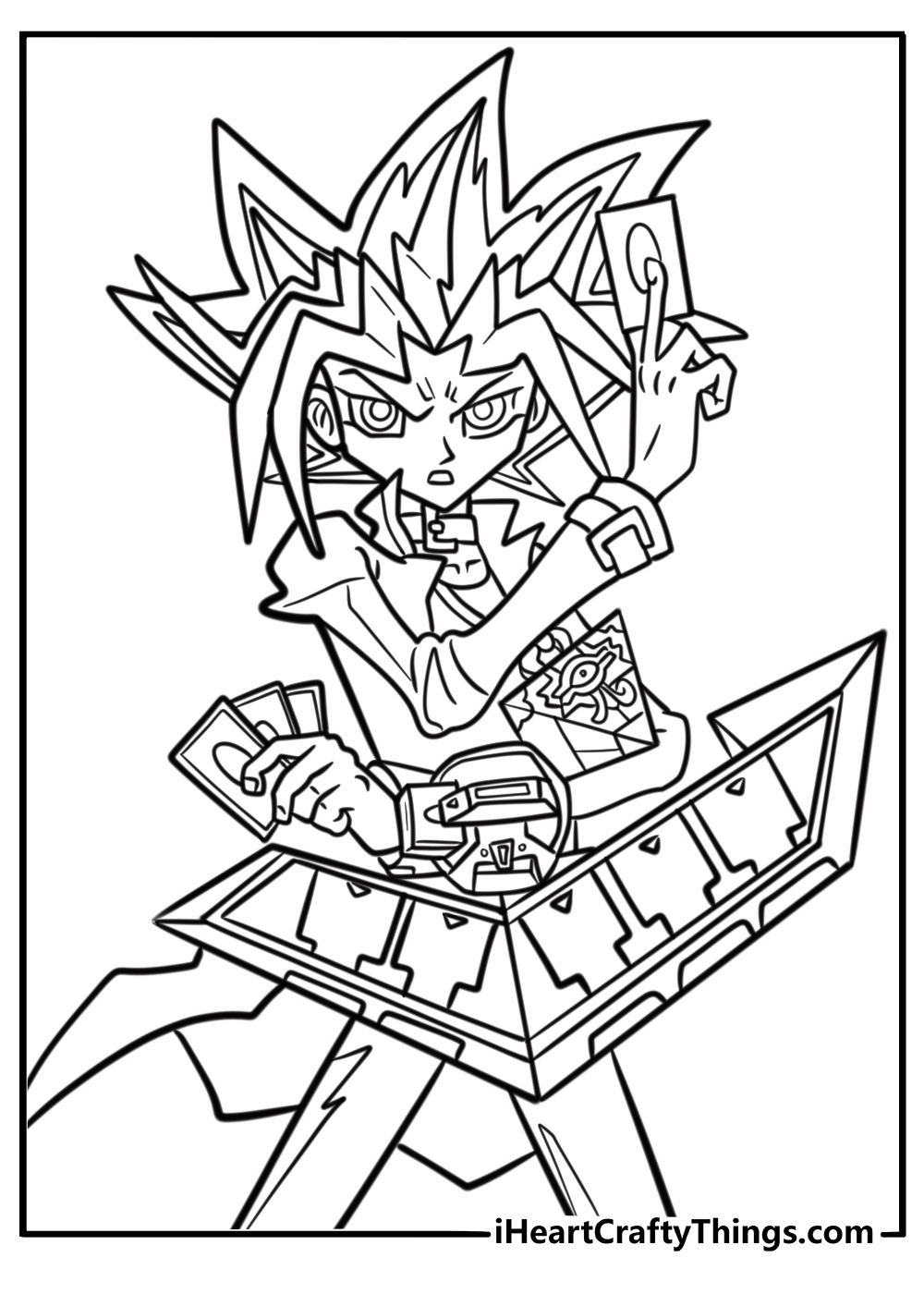 Yugi muto holding a duel disk coloring page for kids