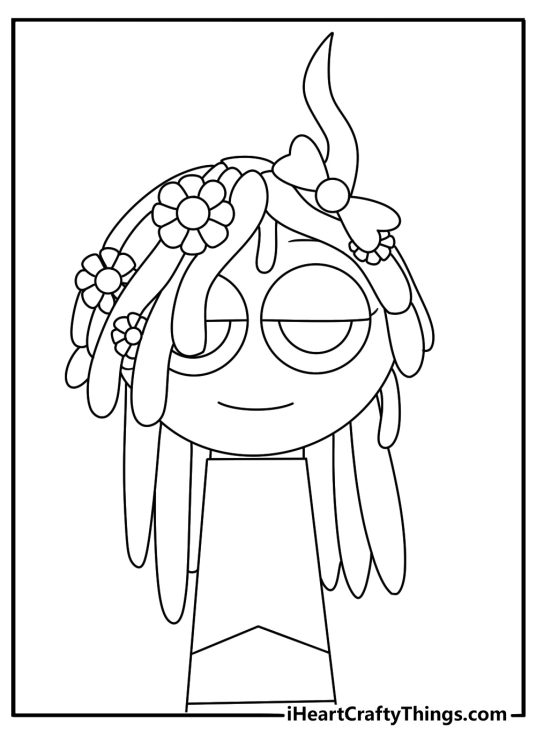 A cute Sprunki coloring page features Vineria with vine shaped hair