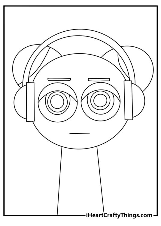 A simple Sprunki coloring sheet shows Gray with headphones