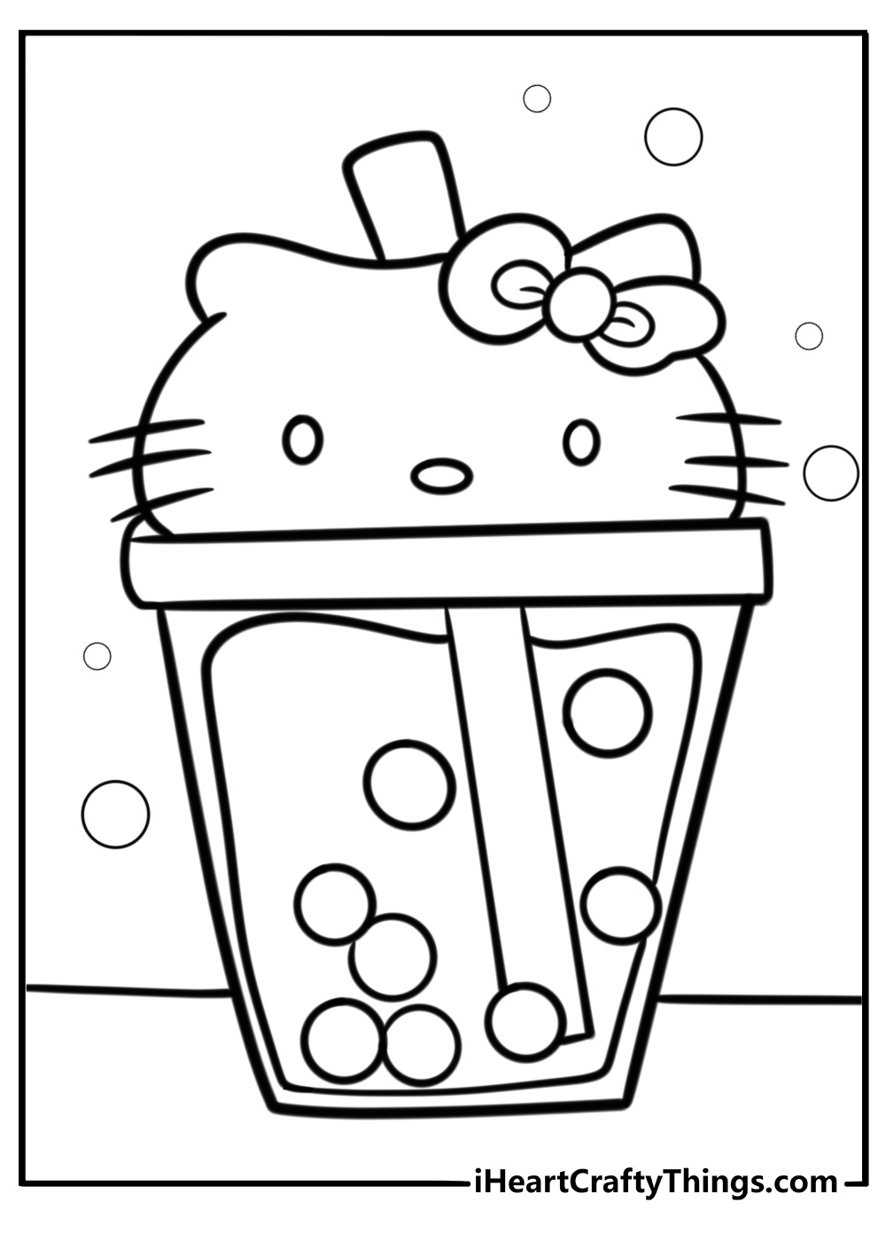 Boba Hello Kitty Coloring Page