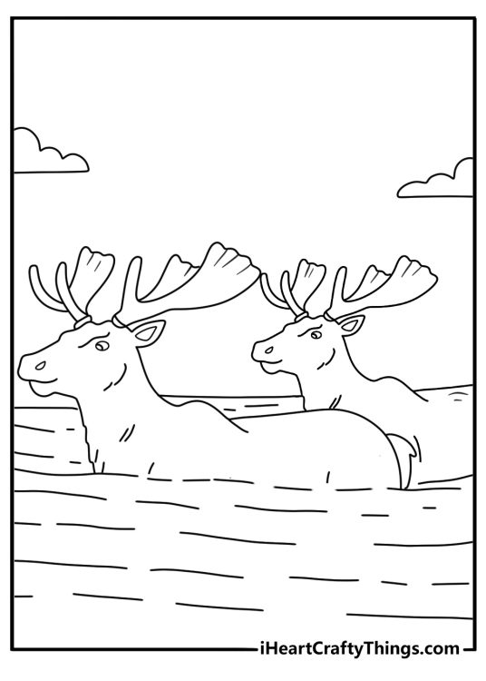 Caribou crossing frozen lake arctic animals printable coloring page