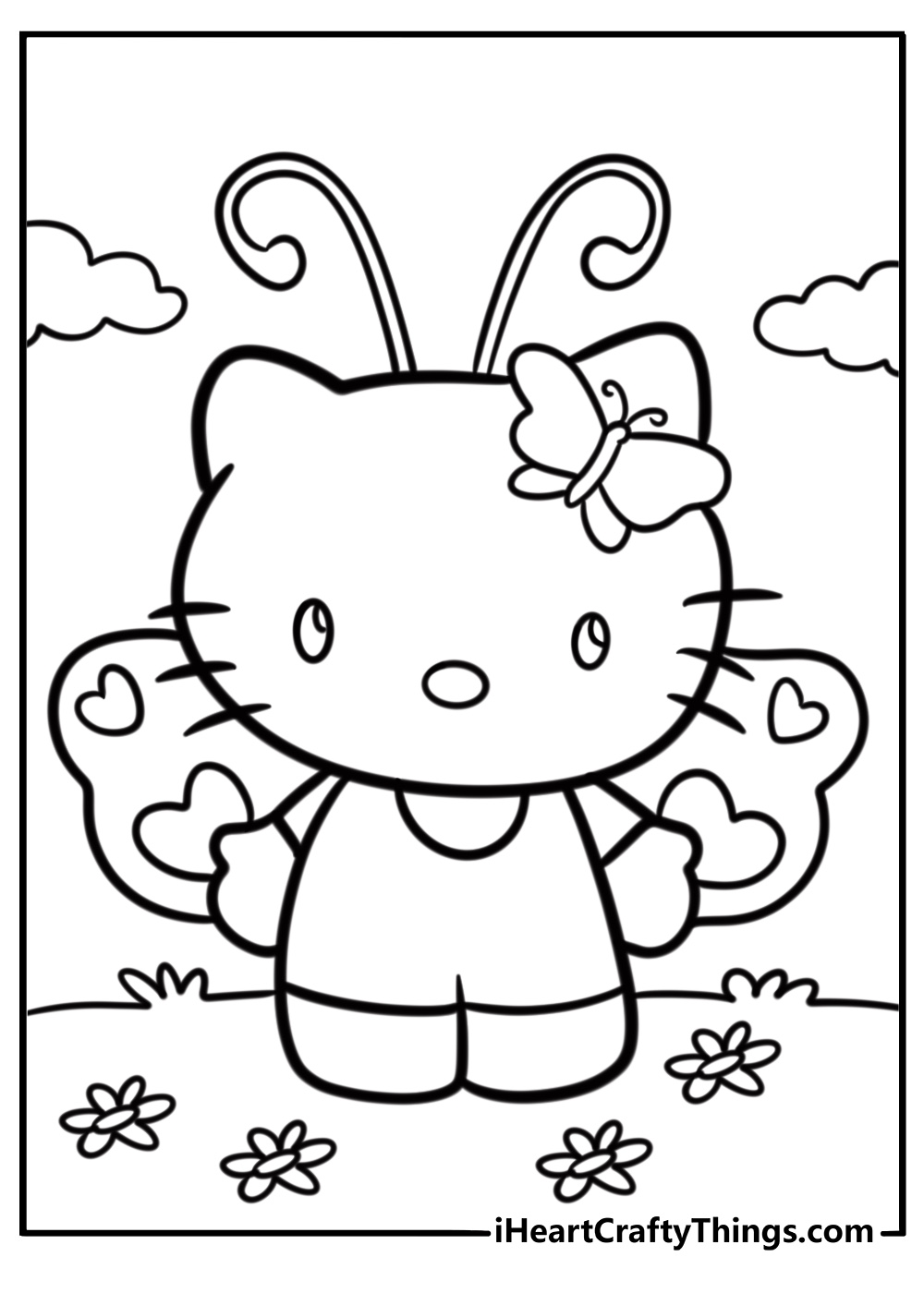 Coloring Page Of Hello Kitty With Butterfly Wings