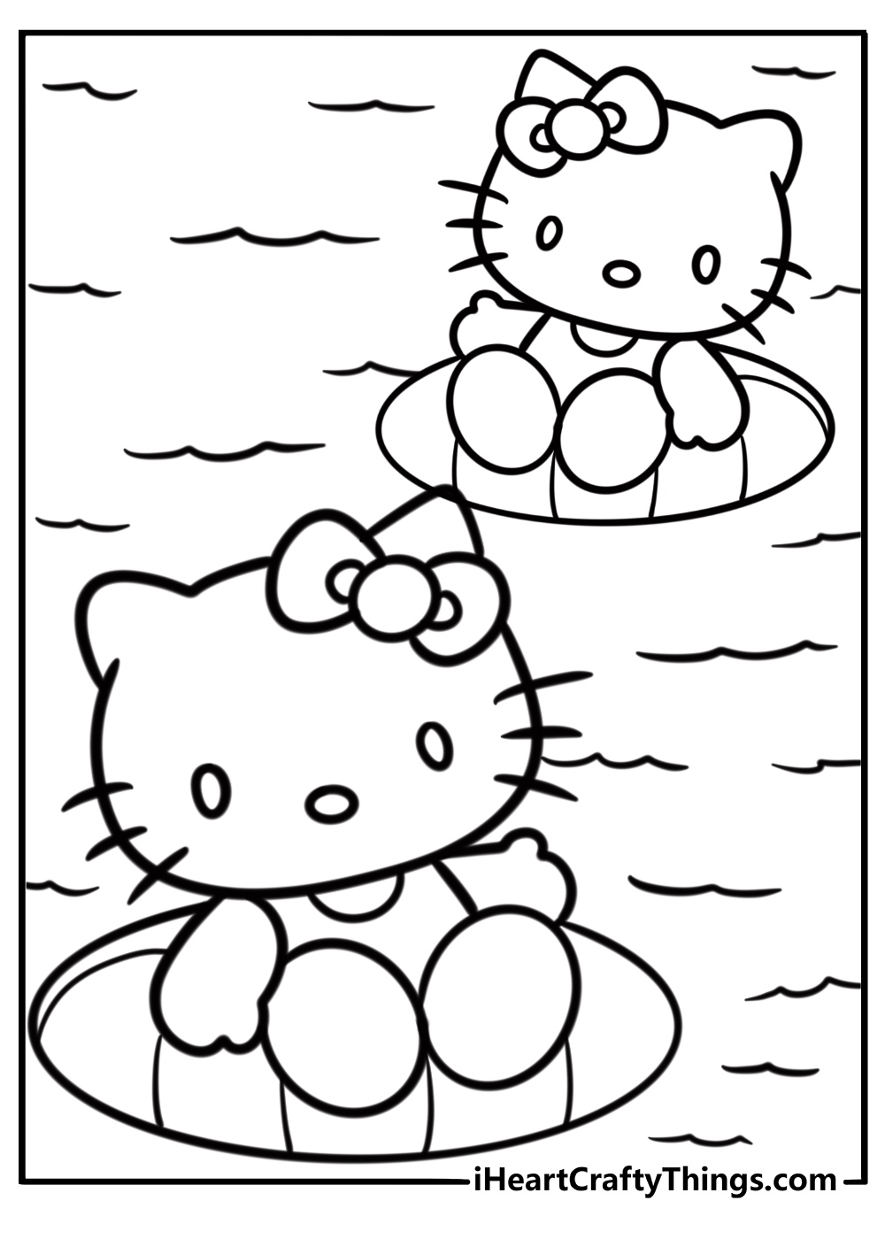 Coloring Sheet Of Hello Kitty And Mimmy In The Pool