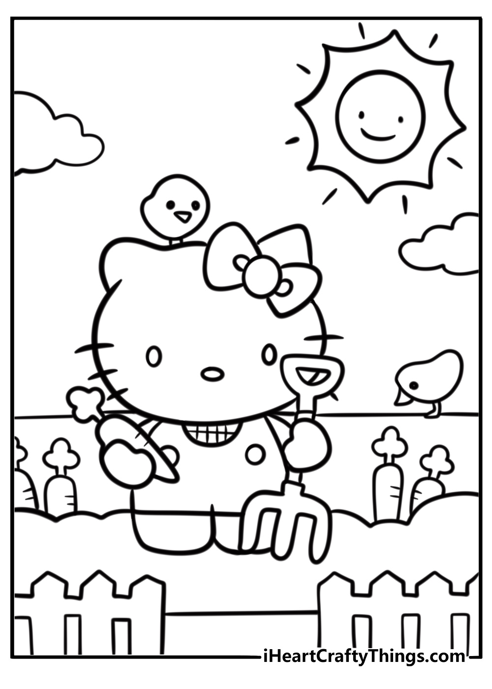 Coloring Sheet Of Hello Kitty Sanrio In A Field