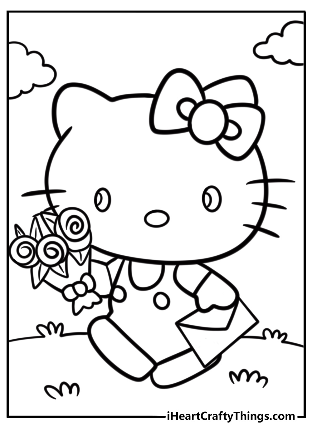 Coloring Sheet Of Hello Kitty With Valentines Day Card