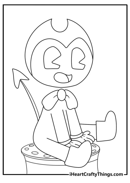 Cute Bendy sitting on an old film reel simple coloring page