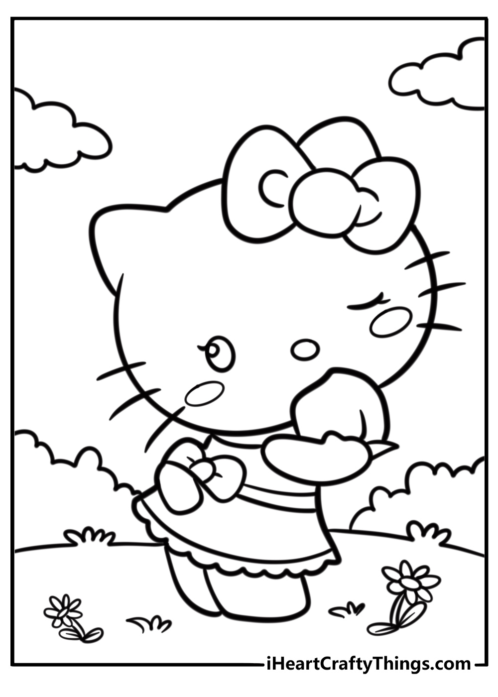 Cute Hello Kitty Coloring Page With a Bow on Her Head