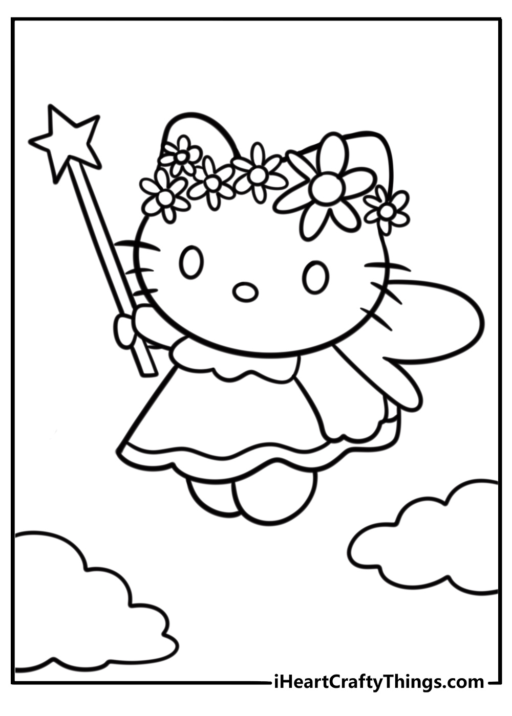 Fairy Hello Kitty coloring sheet with magic wand for free pdf