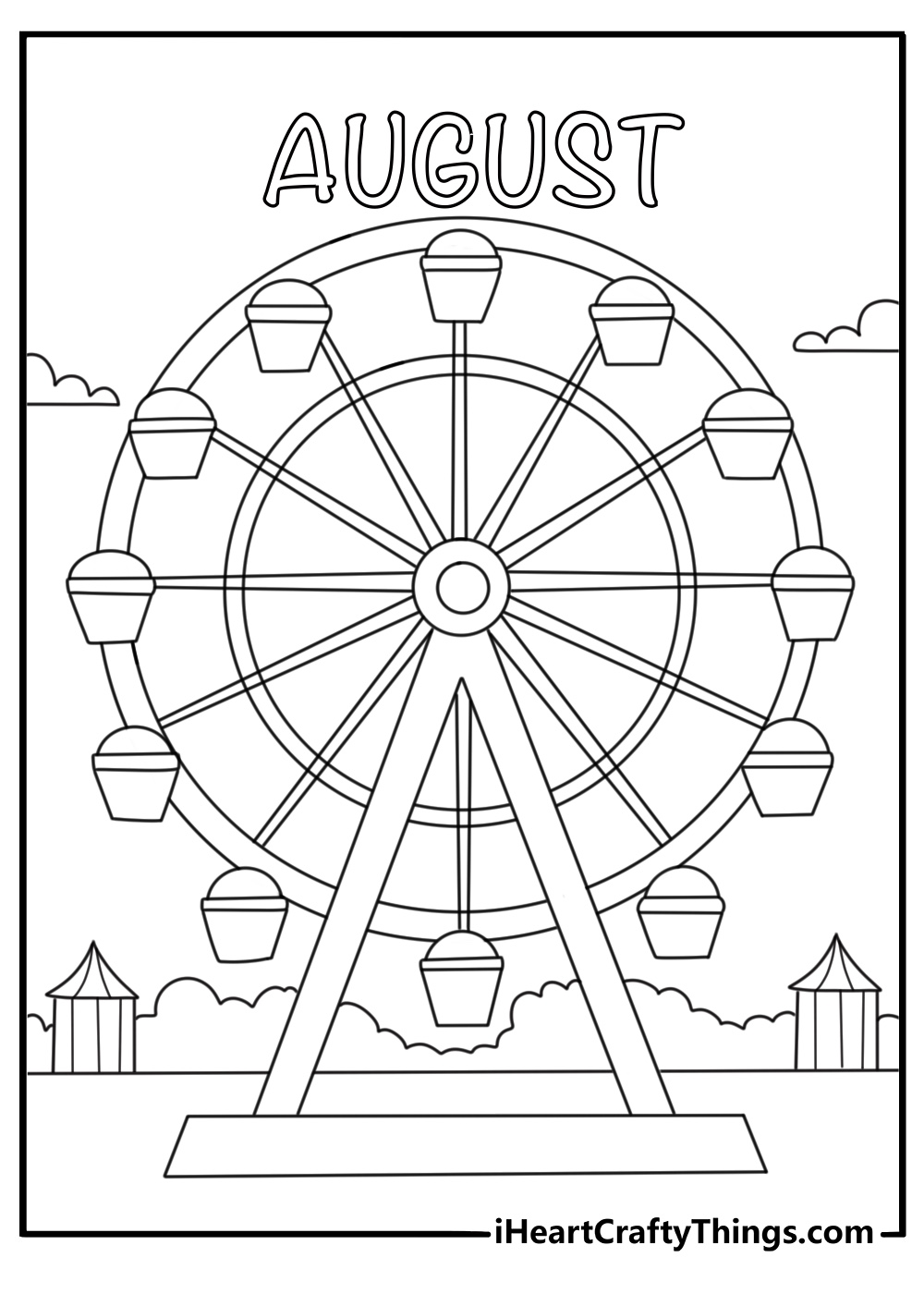 Free printable August coloring sheet with a county fair Ferris wheel