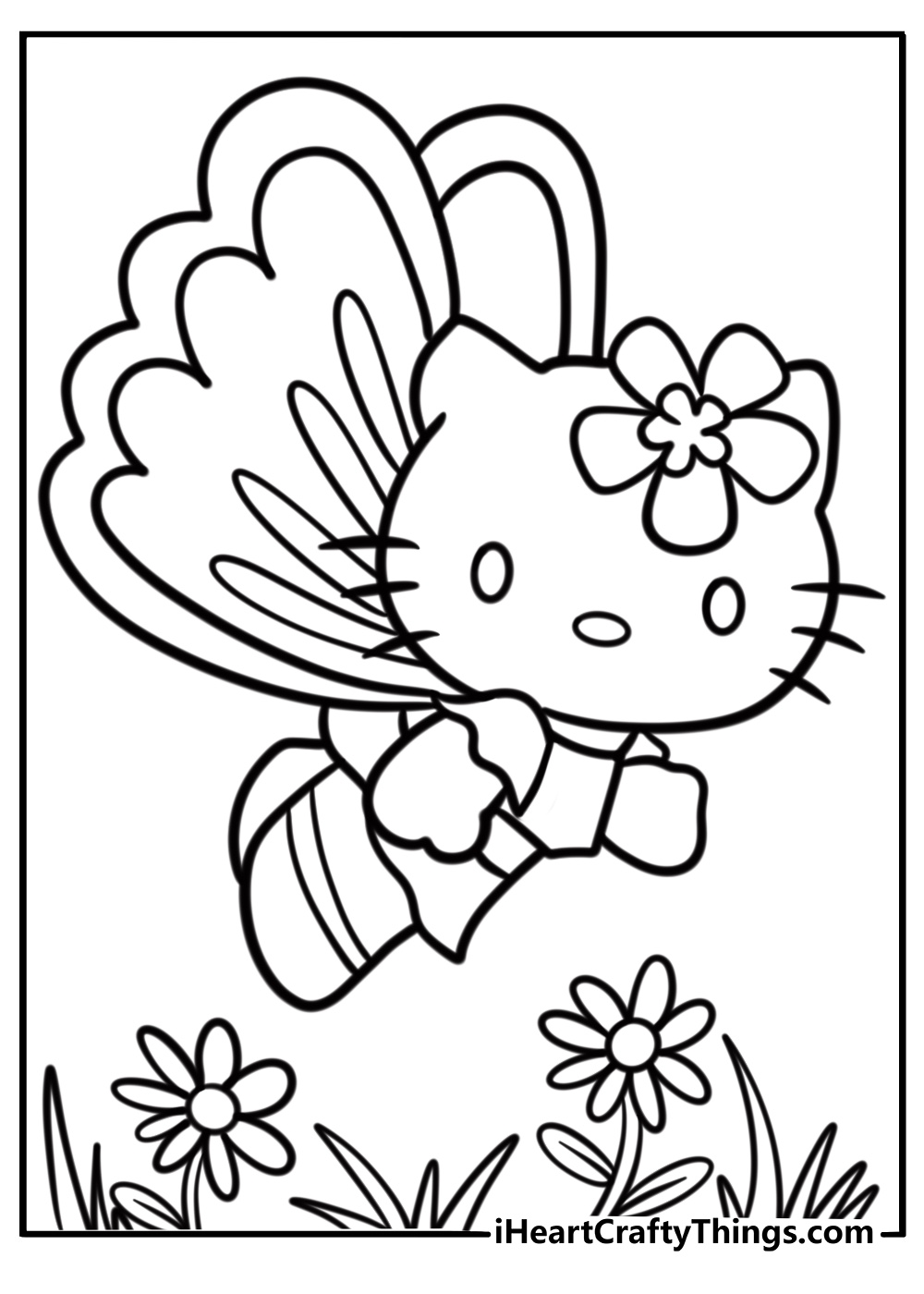 Hello Kitty butterfly wings coloring pages download for kids