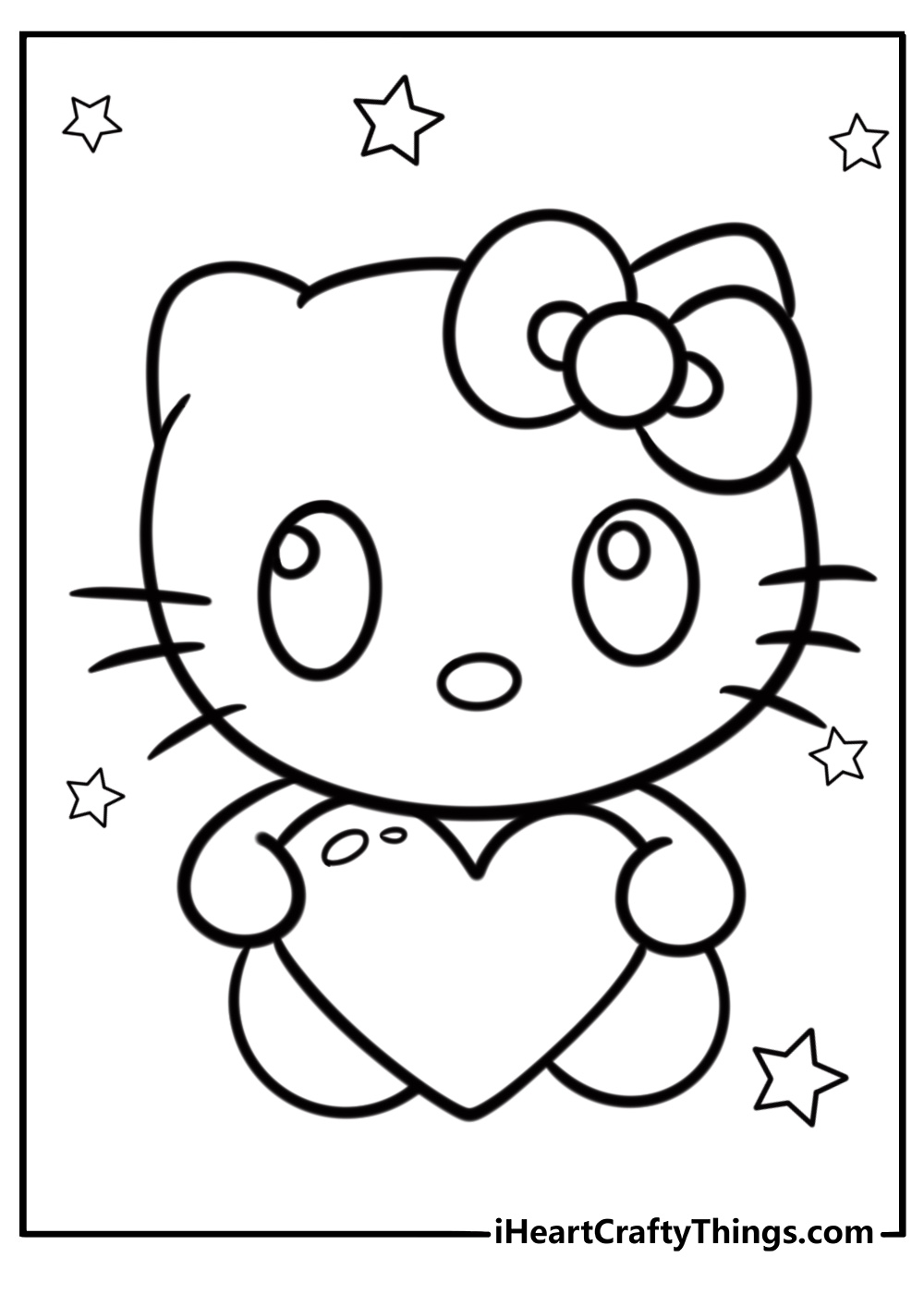 Hello Kitty cuddling heart pillow cute coloring page
