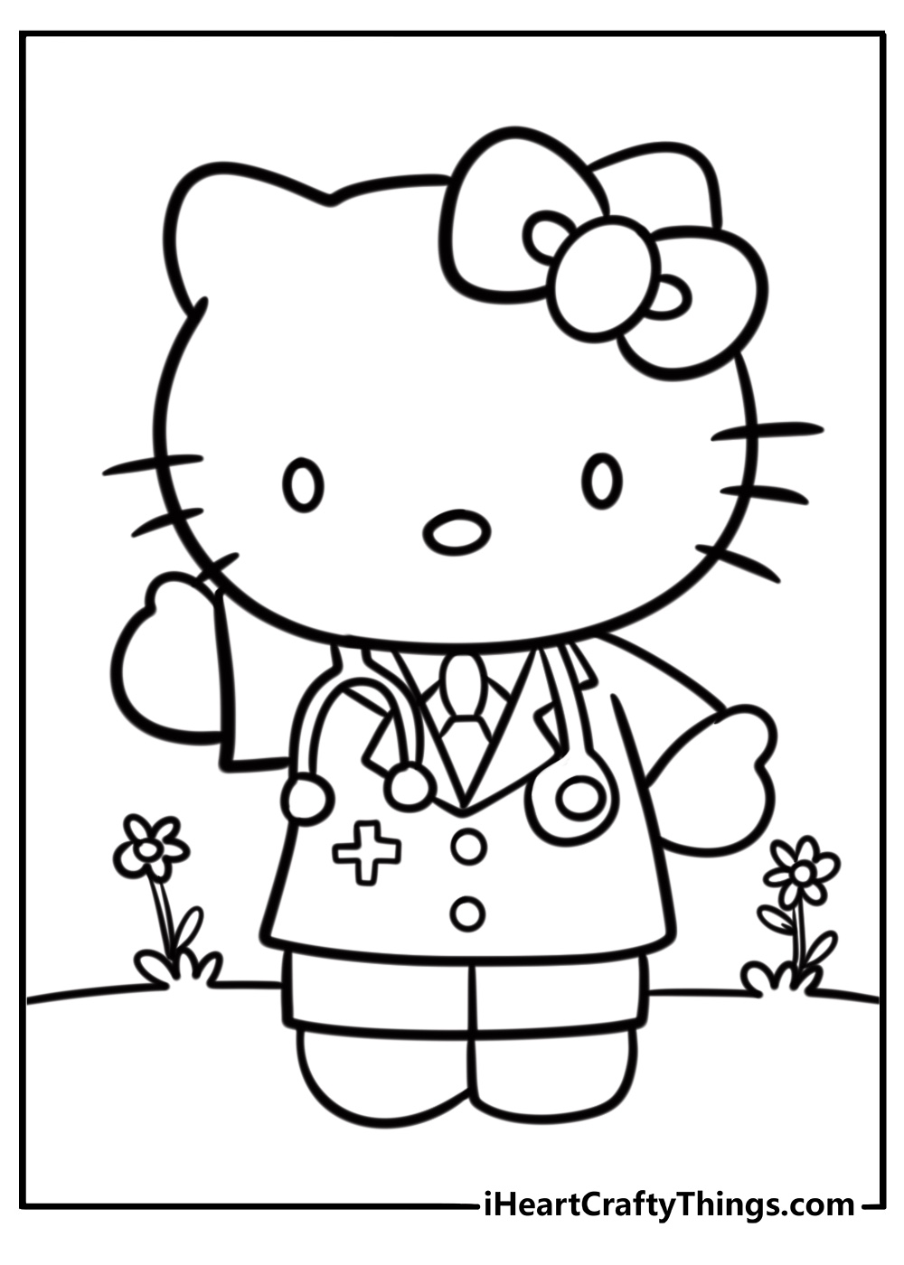 Hello Kitty doctor free printable coloring page