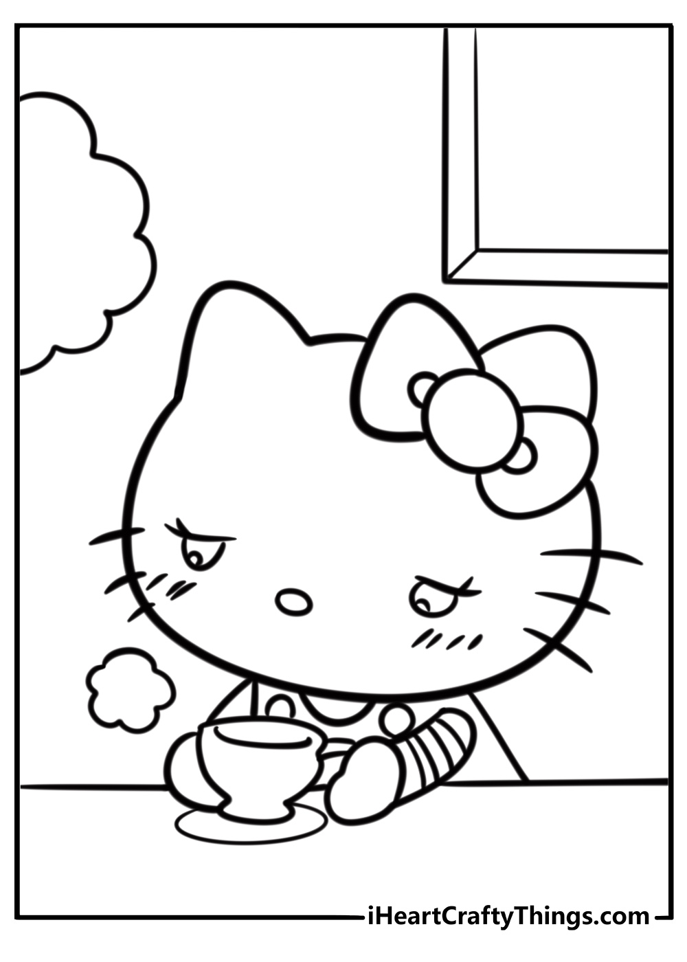 Hello Kitty having tea baby kitty coloring page