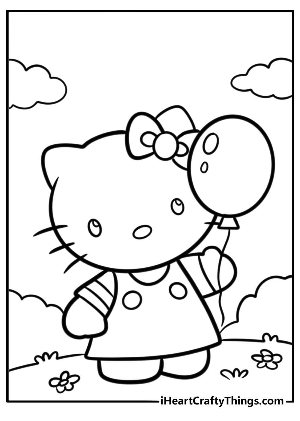Hello Kitty holding balloons coloring page for preschool download