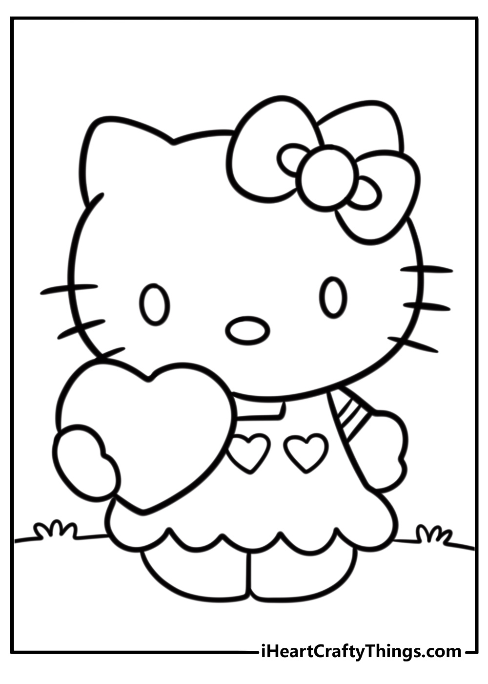 Hello Kitty holding heart coloring page free download pdf