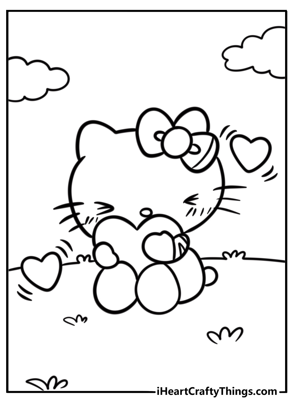 Hello Kitty holding heart kawaii coloring page printable