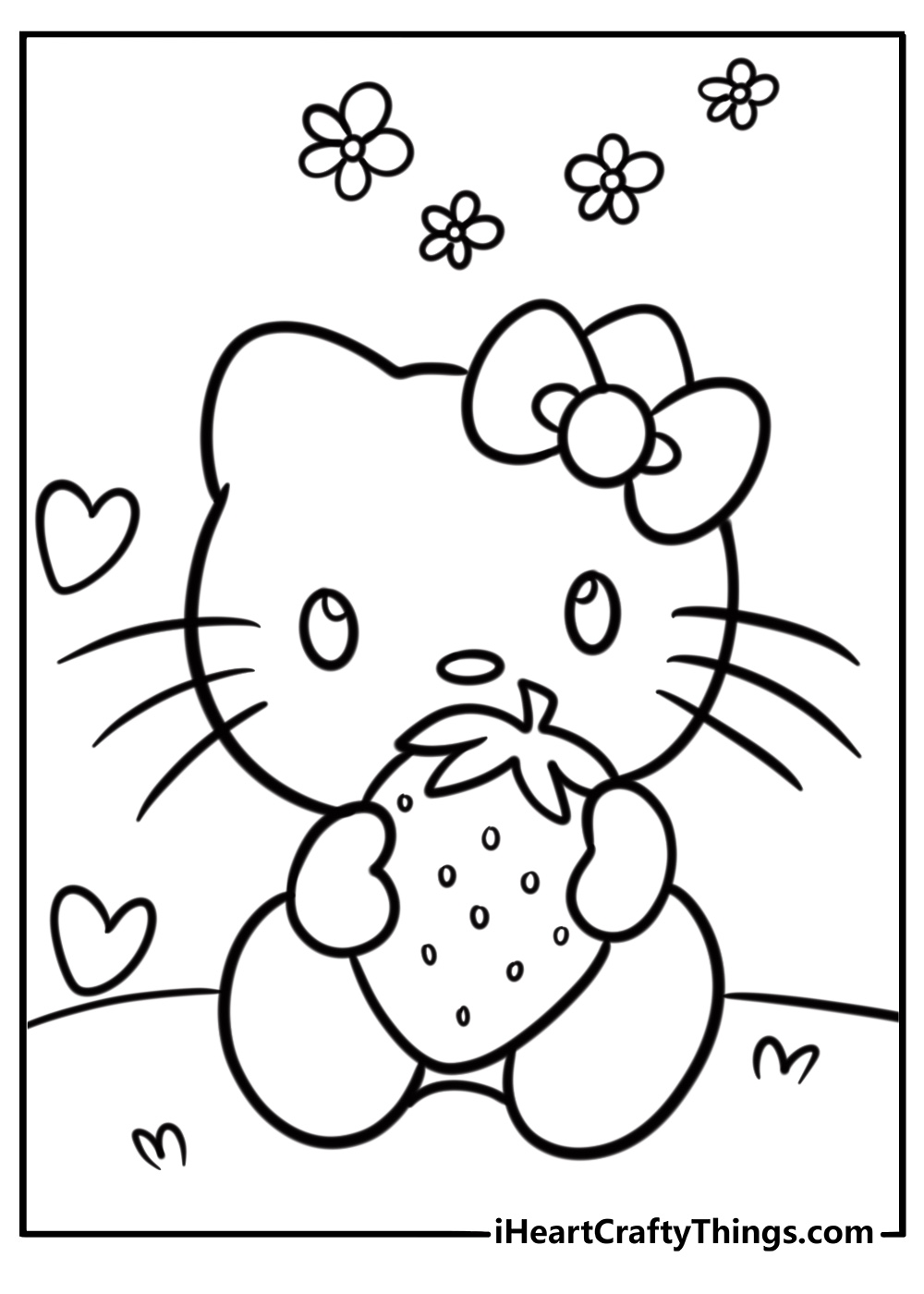 Hello Kitty holding strawberry kawaii coloring sheet for download