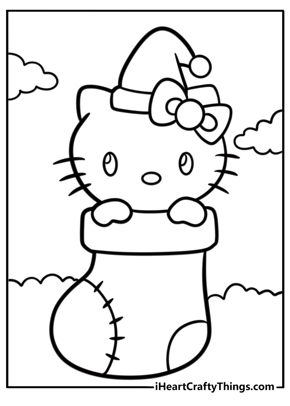 Hello Kitty inside stocking coloring page christmas themed