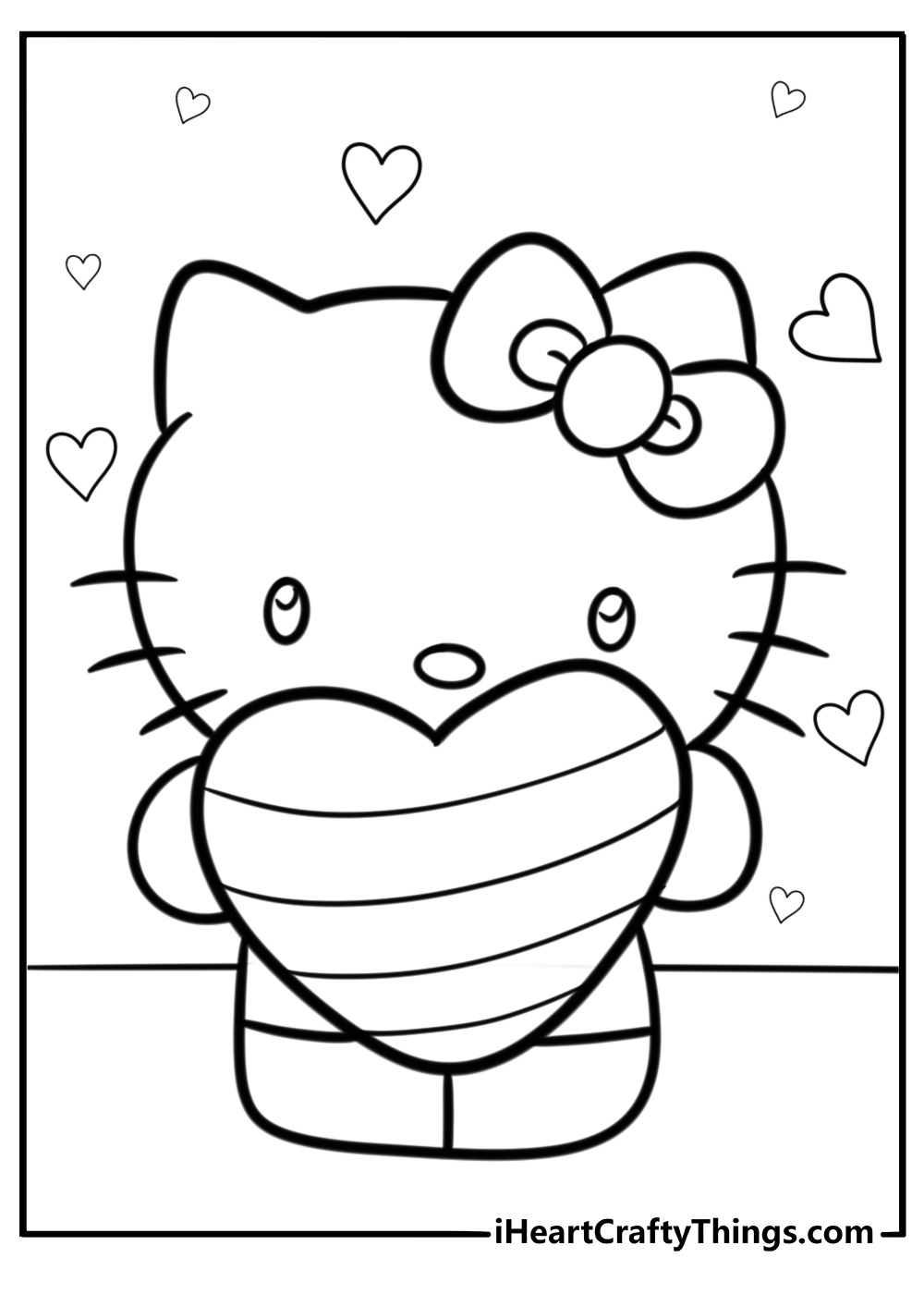 Hello Kitty kawaii heart printable coloring sheet for kids