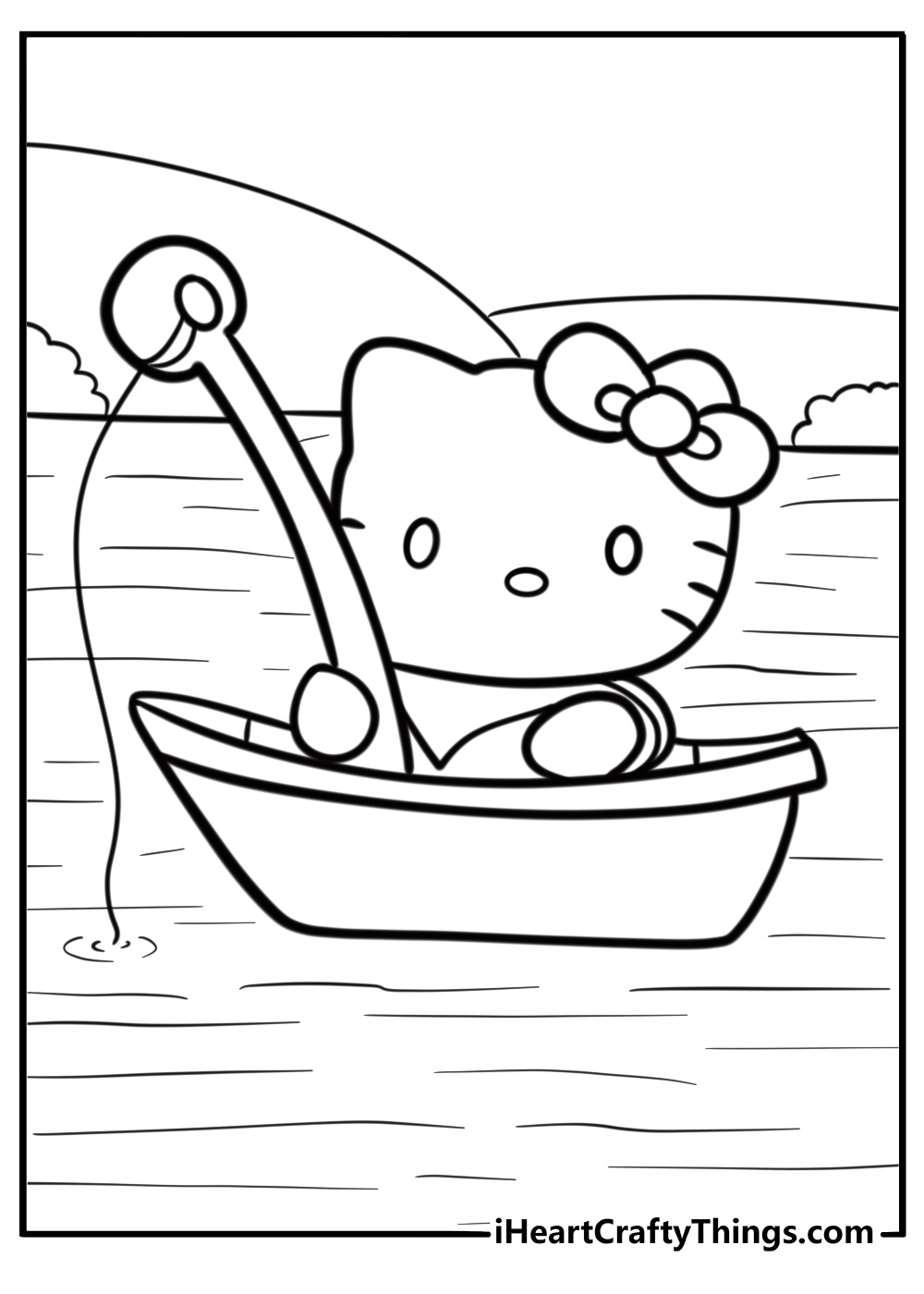 Hello Kitty sailing on a boat cute printable coloring sheet