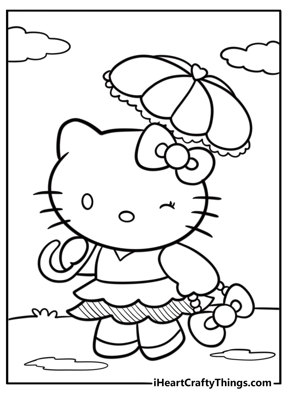 Hello Kitty with bow and handbag printable coloring page