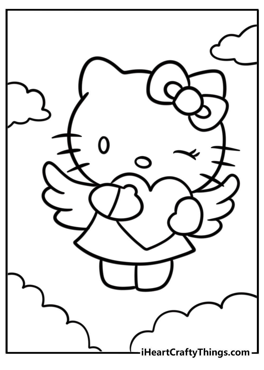 Hello Kitty with heart coloring page for kids to color
