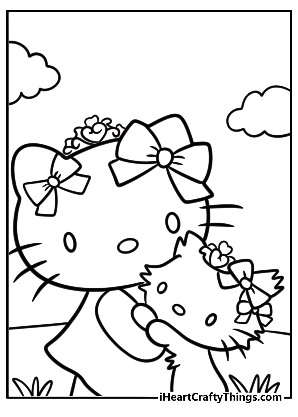 Hello kitty coloring pages with her pet cat cute coloring sheet for kids
