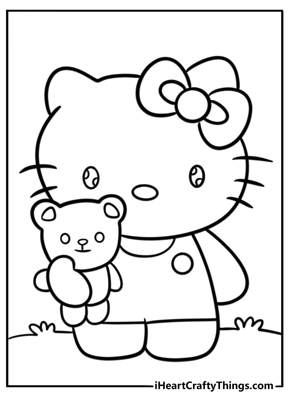 Hello kitty with teddy bear coloring page free printable