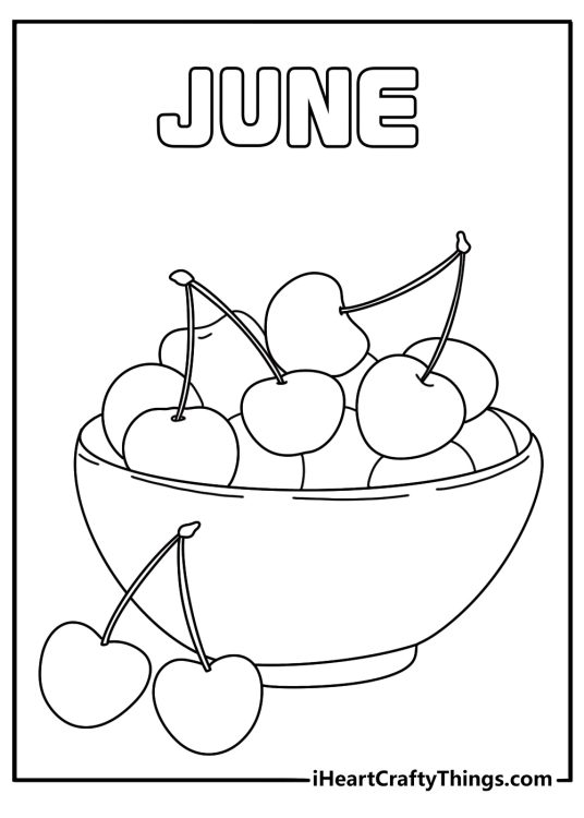 June cherries in a bowl coloring page
